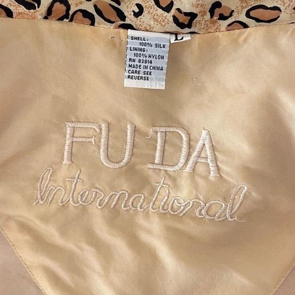 Fuda International 100% Silk Leopard Print Bomber Jacket Size Large - Picture 5 of 12